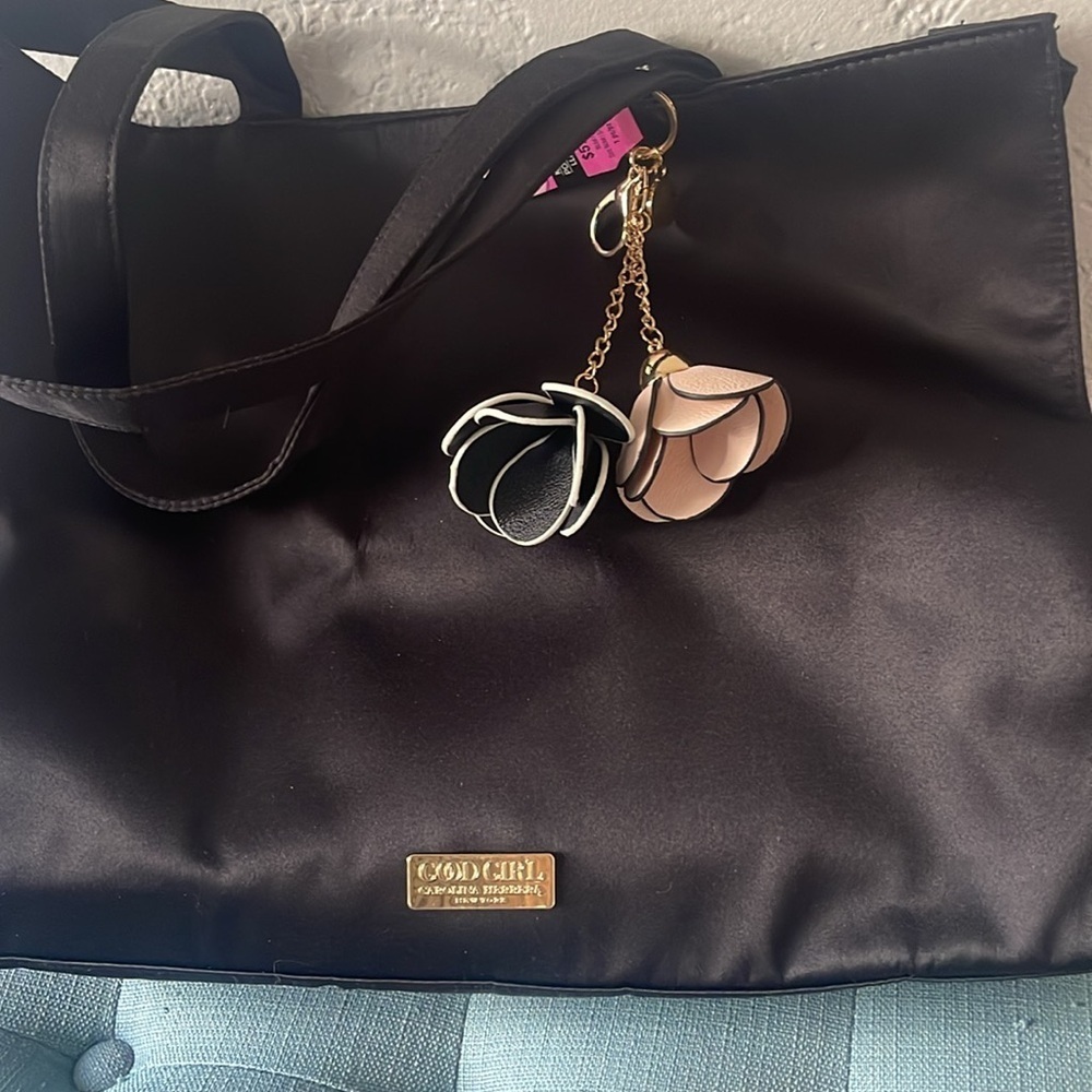 Good Girl Black Tote Bag with Floral Charm - Picture 4 of 4